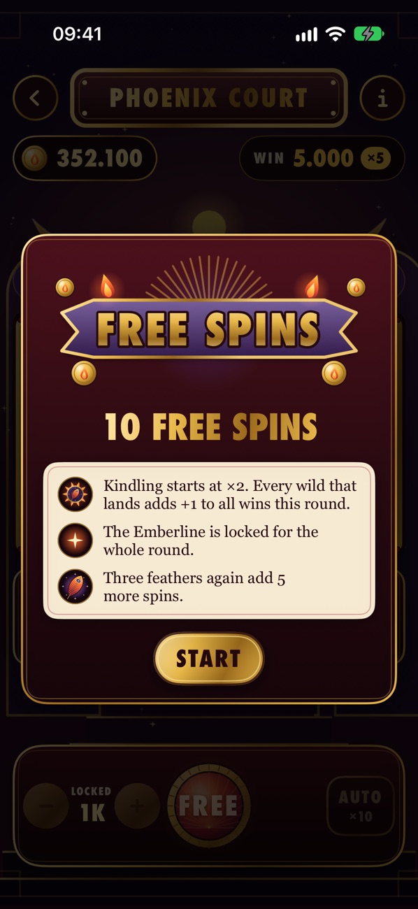 Phoenix free spins start: 10 free spins
